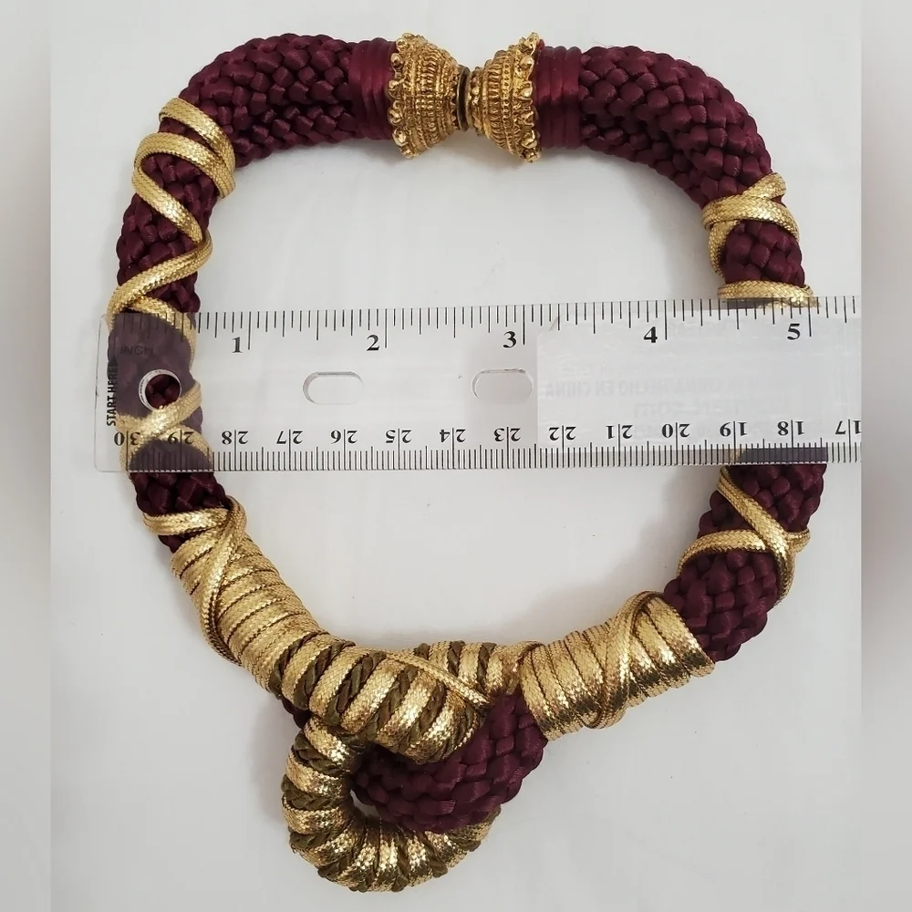 Vintage Maroon & Gold Rope Necklace